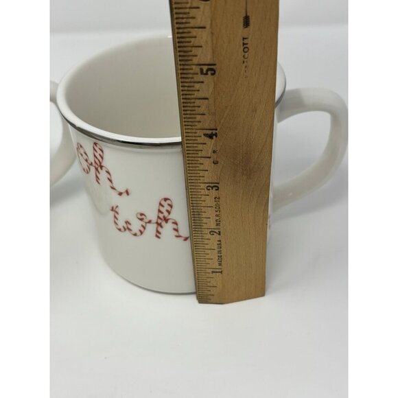 Pottery Barn lot of 2 Peppermint Sentiments HO HO HO Christmas Mugs Holiday - Picture 9 of 11